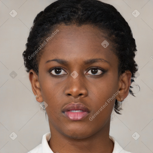 Neutral black young-adult female with short  brown hair and brown eyes