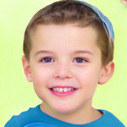 Joyful white child male with short  brown hair and brown eyes