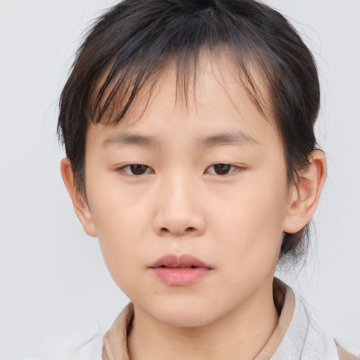 Neutral asian child female with medium  brown hair and brown eyes