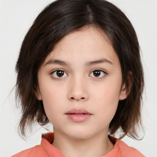 Neutral white child female with medium  brown hair and brown eyes