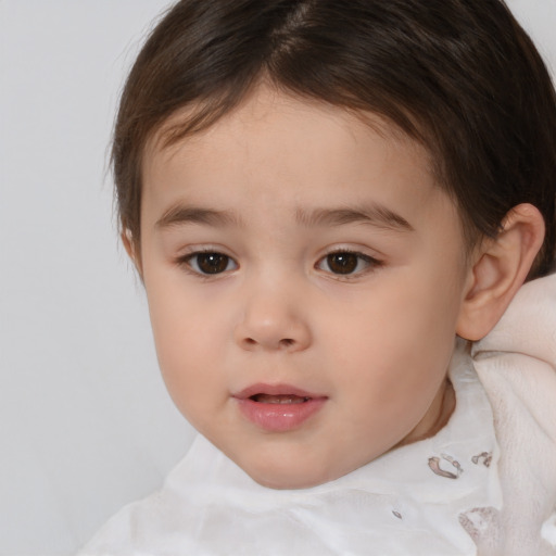 Neutral white child female with medium  brown hair and brown eyes