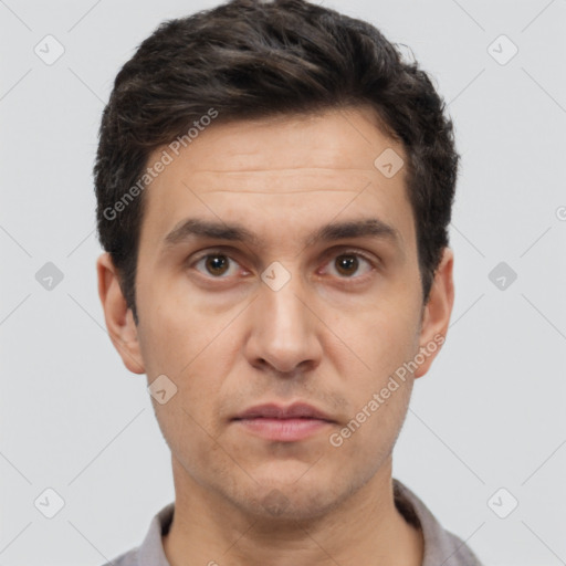 Neutral white adult male with short  brown hair and brown eyes