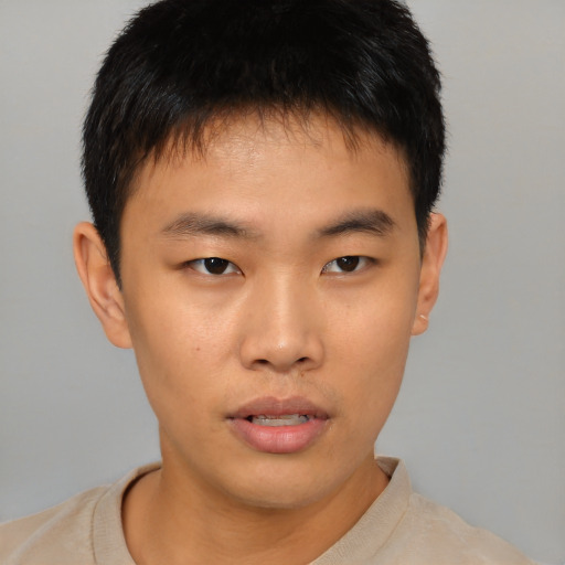 Neutral asian young-adult male with short  brown hair and brown eyes