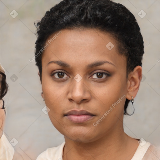 Neutral black young-adult female with short  brown hair and brown eyes