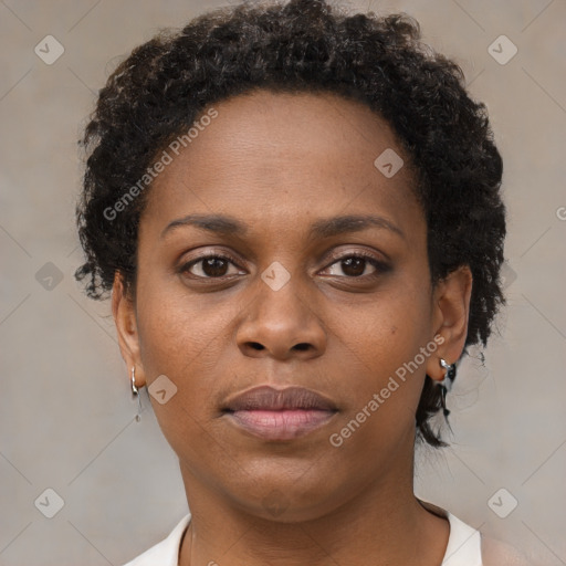 Neutral black young-adult female with short  brown hair and brown eyes