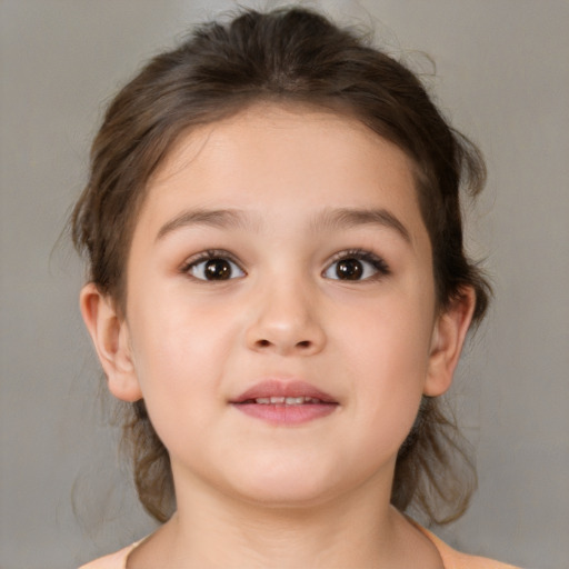 Neutral white child female with medium  brown hair and brown eyes