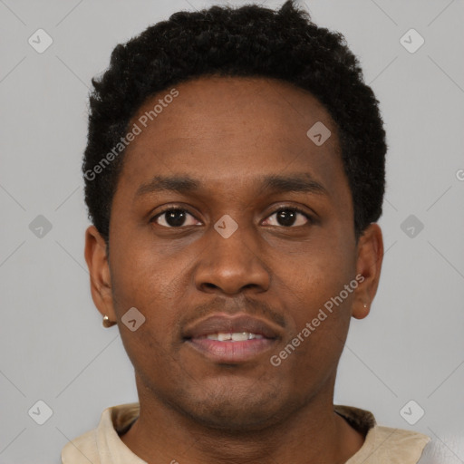 Neutral black young-adult male with short  brown hair and brown eyes