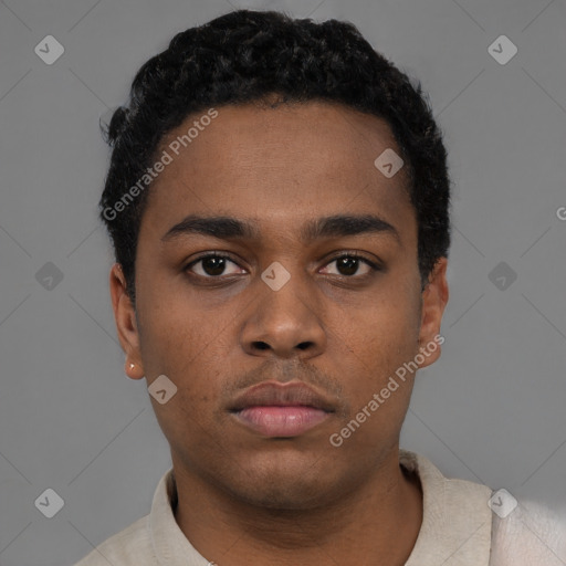 Neutral black young-adult male with short  brown hair and brown eyes