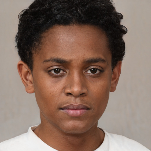 Neutral black young-adult male with short  brown hair and brown eyes