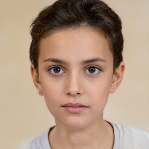 Neutral white child female with short  brown hair and brown eyes