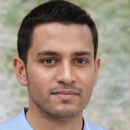 Neutral asian young-adult male with short  brown hair and brown eyes