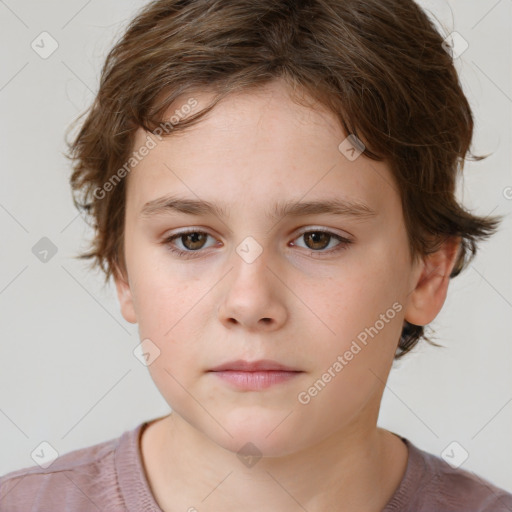 Neutral white child female with short  brown hair and brown eyes