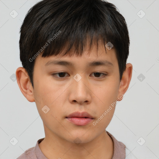 Neutral asian young-adult male with short  brown hair and brown eyes