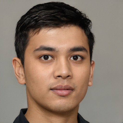 Neutral asian young-adult male with short  black hair and brown eyes