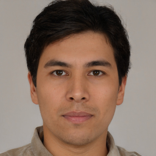 Neutral asian young-adult male with short  brown hair and brown eyes