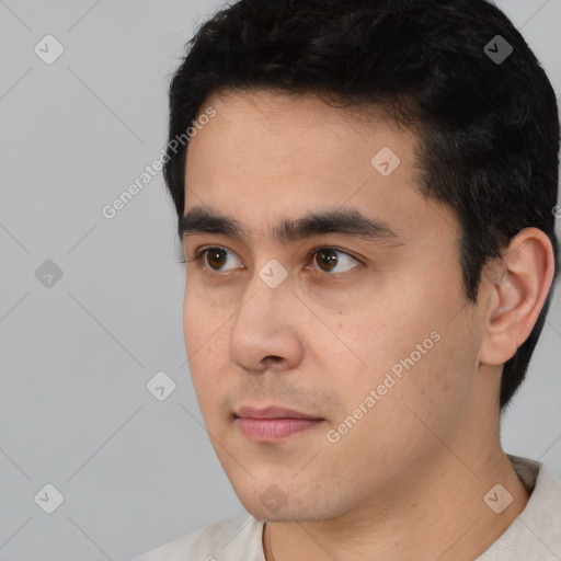 Neutral asian young-adult male with short  black hair and brown eyes