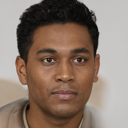 Neutral black young-adult male with short  brown hair and brown eyes