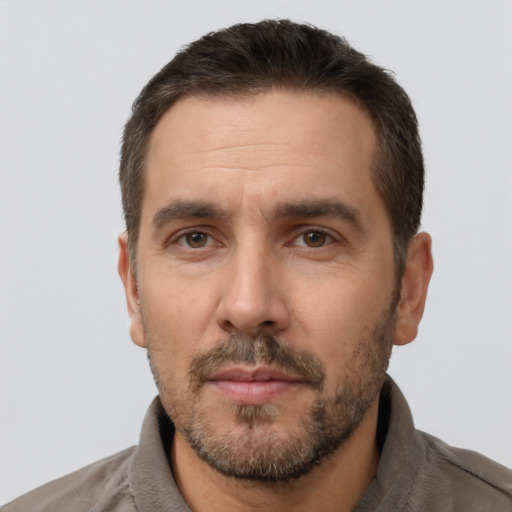 Neutral white adult male with short  brown hair and brown eyes