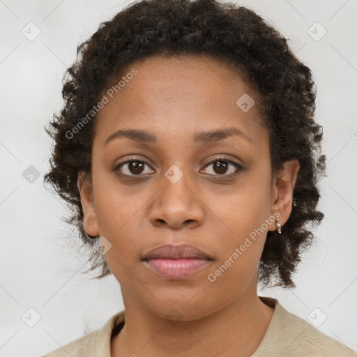 Neutral black young-adult female with short  brown hair and brown eyes