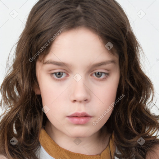 Neutral white child female with medium  brown hair and brown eyes