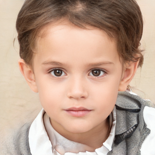 Neutral white child female with short  brown hair and brown eyes