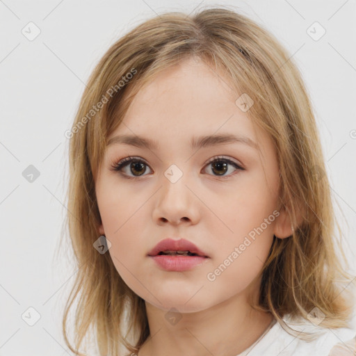 Neutral white child female with medium  brown hair and brown eyes