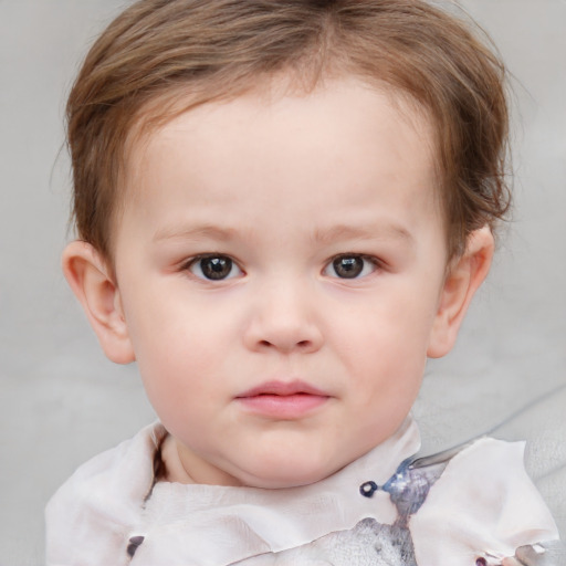 Neutral white child female with medium  brown hair and blue eyes