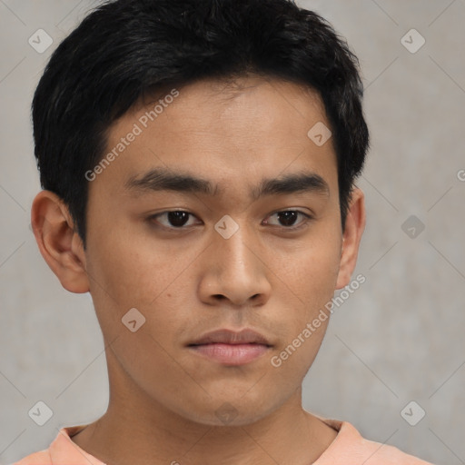 Neutral asian young-adult male with short  black hair and brown eyes