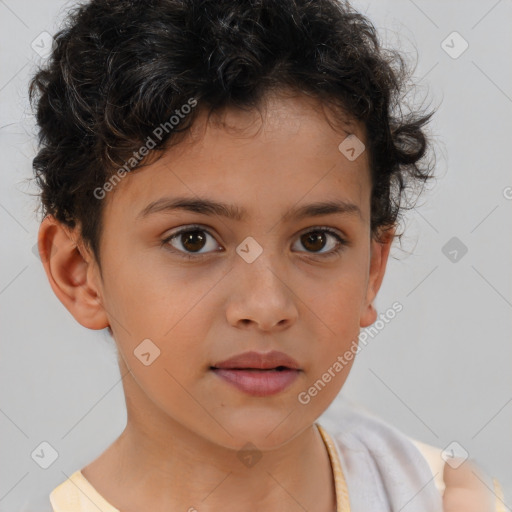 Neutral white child female with short  brown hair and brown eyes