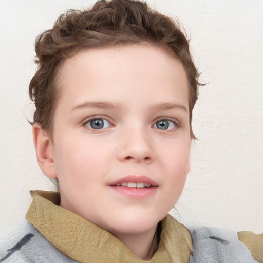 Neutral white child female with short  brown hair and blue eyes