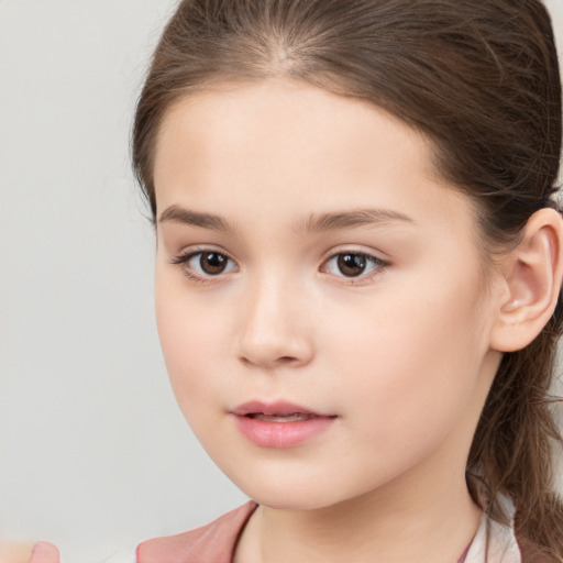 Neutral white child female with long  brown hair and brown eyes