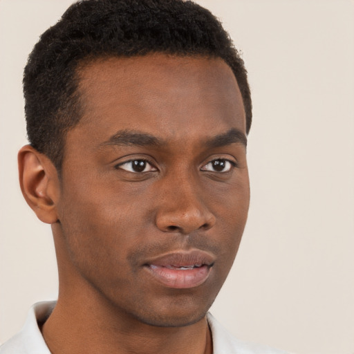 Neutral black young-adult male with short  brown hair and brown eyes