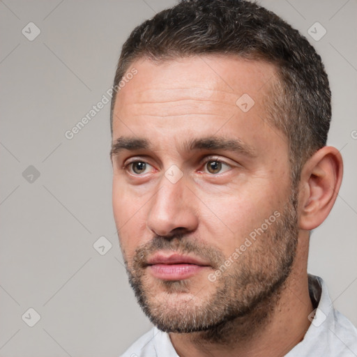 Neutral white adult male with short  brown hair and brown eyes