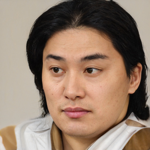 Neutral asian young-adult male with medium  brown hair and brown eyes