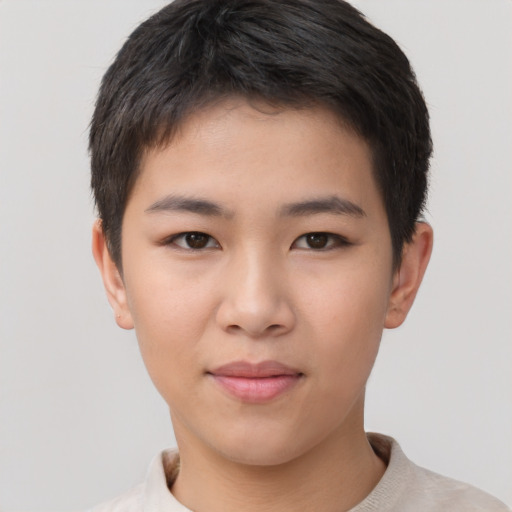 Neutral asian young-adult male with short  black hair and brown eyes