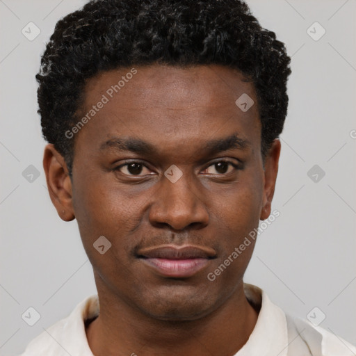 Neutral black young-adult male with short  brown hair and brown eyes