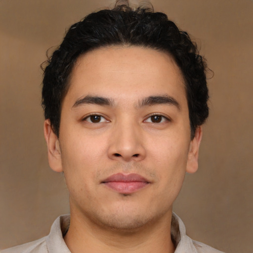 Neutral asian young-adult male with short  brown hair and brown eyes