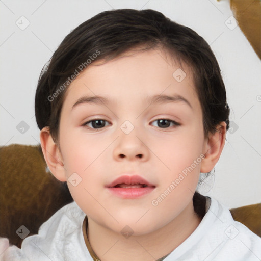 Neutral white child female with medium  brown hair and brown eyes