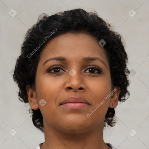 Neutral black young-adult female with short  brown hair and brown eyes