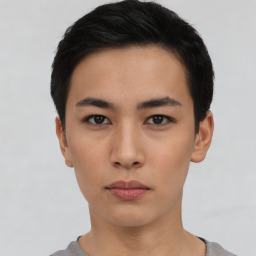 Neutral asian young-adult female with short  black hair and brown eyes