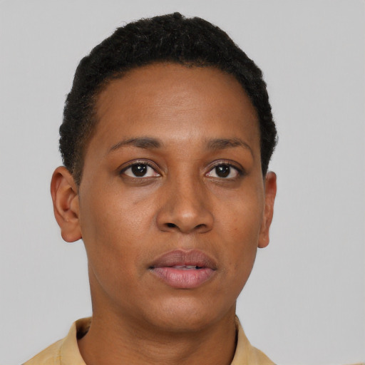 Neutral latino young-adult female with short  brown hair and brown eyes