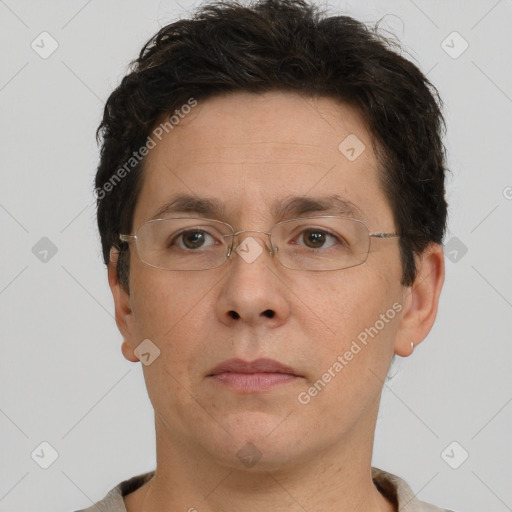 Neutral white adult male with short  brown hair and brown eyes