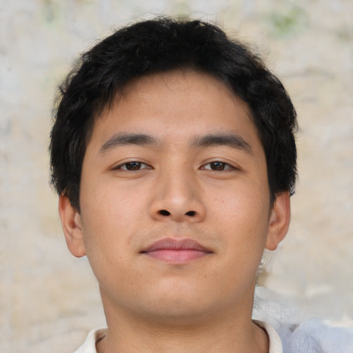 Neutral asian young-adult male with short  brown hair and brown eyes