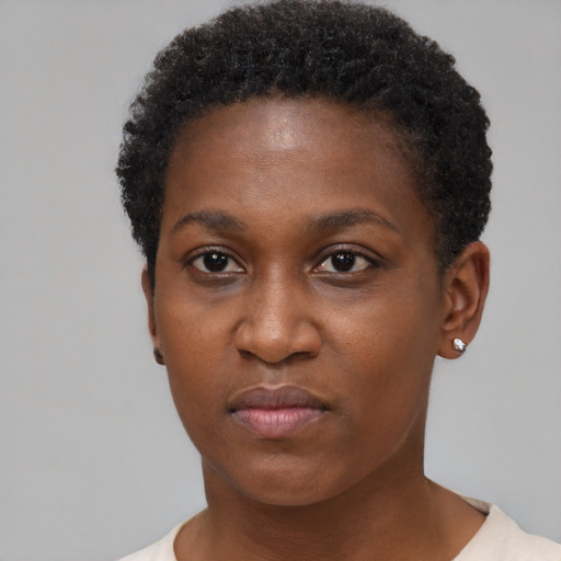 Neutral black young-adult female with short  brown hair and brown eyes