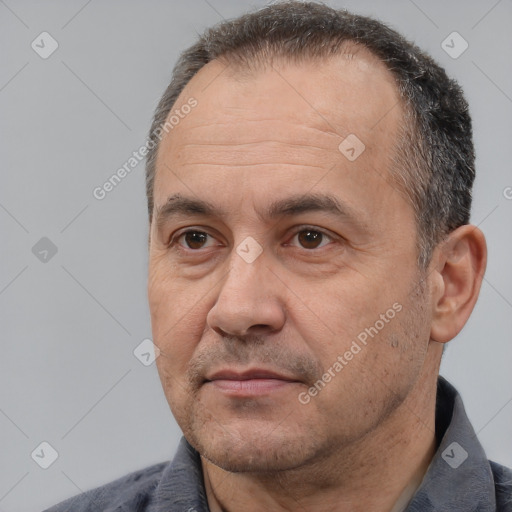 Neutral white adult male with short  brown hair and brown eyes