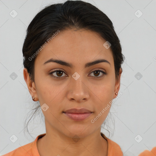 Neutral asian young-adult female with medium  brown hair and brown eyes