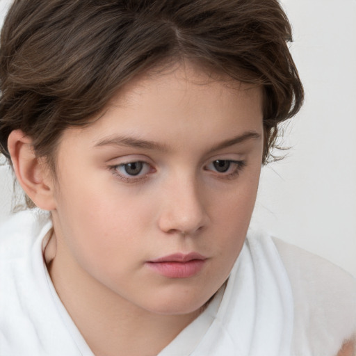 Neutral white child female with medium  brown hair and brown eyes