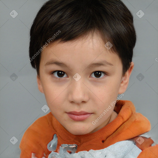 Neutral white child female with short  brown hair and brown eyes