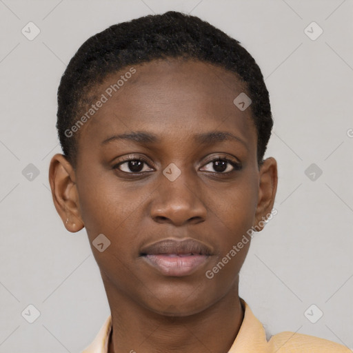 Neutral black young-adult female with short  brown hair and brown eyes