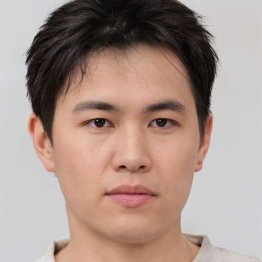 Neutral asian young-adult male with short  brown hair and brown eyes